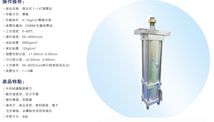 JRNT複合迷你倒裝型氣液增壓缸操作條件