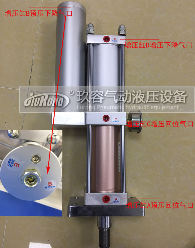 JRA標準型氣液增壓缸的四個氣口