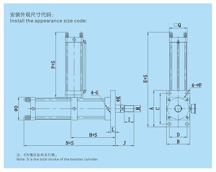 JRAA水平安裝型（xíng）氣液增壓缸設計圖