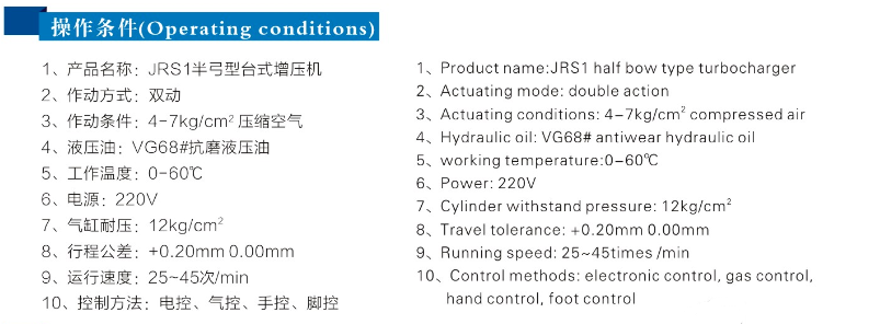 JRS半弓（gōng）型氣液增壓機操作條件